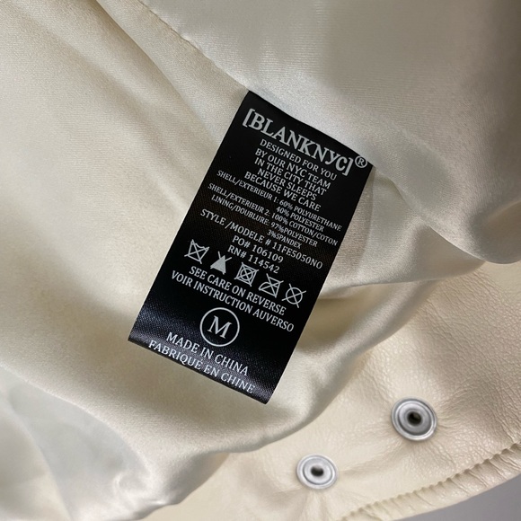 BLANK-NYC Cream white vegan leather jacket with removable denim collar. - Picture 12 of 15